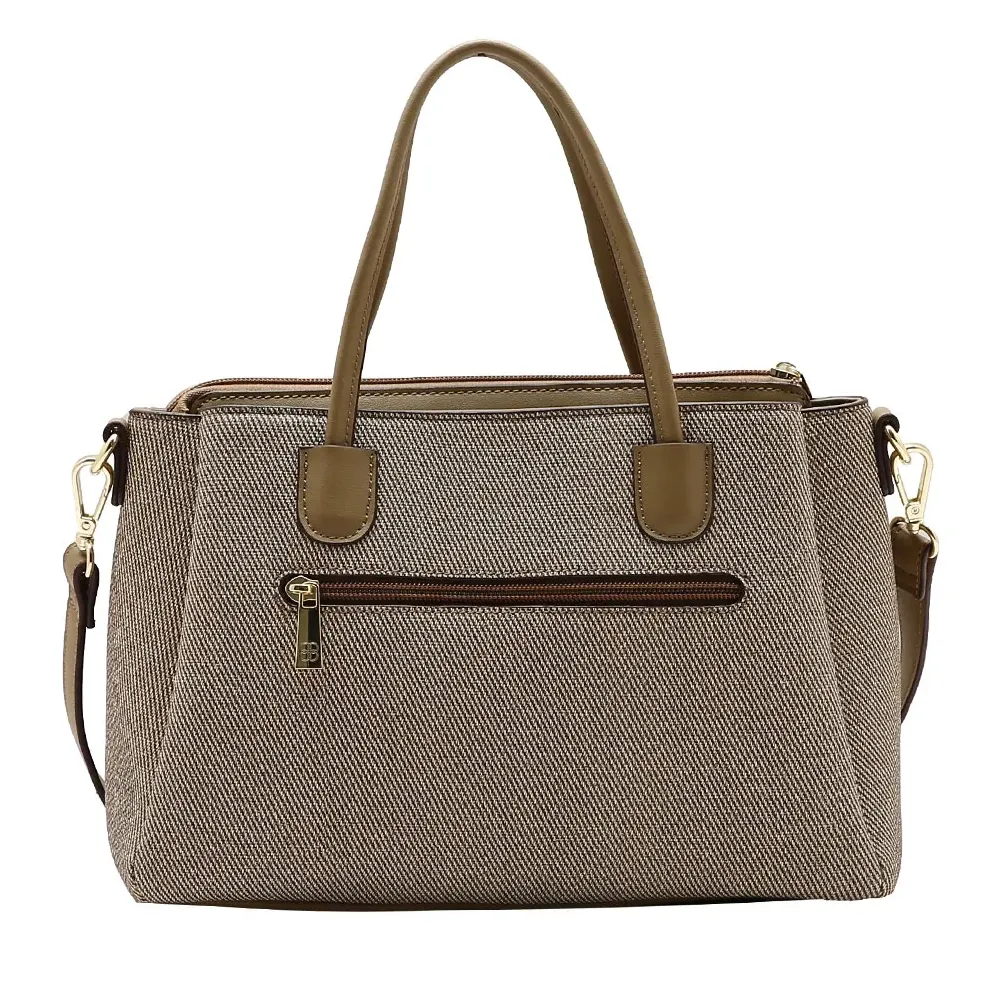 Bolsa Chenson Clássico Chic bege vista traseira com bolso externo e detalhes dourados